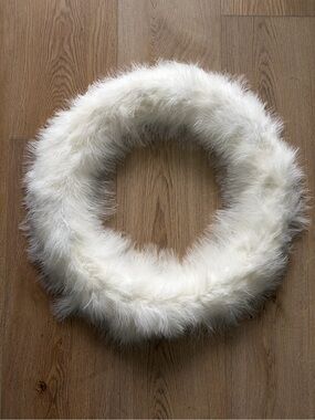 CB2 Fluffy White Feather Wreath 24”